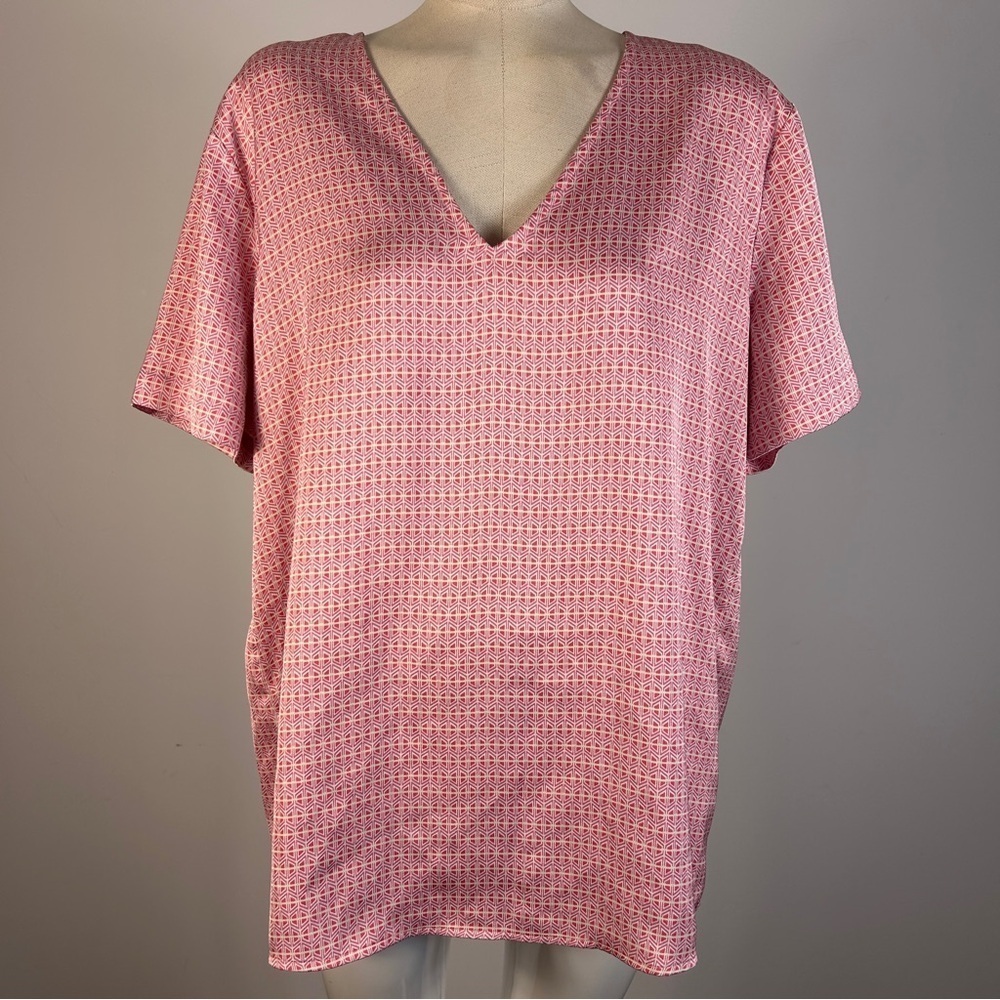 Yaya Women Pink Patterned V-Neck Short Sleeve Top 40